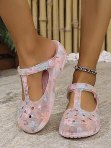 Sandalias planas de mujer para verano, de nueva moda, simples, con estampado de pareja, antideslizantes, duraderas y con suela gruesa, para uso en exteriores, playa y hogar - Rosa - Ver 3