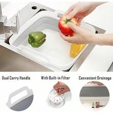 Collapsible Dish Basin With Drain Plug,  Portable Wash Basin Dishpan Space Saving Dish Washing Tub Foldable Sink Tub Kitchen Storage Tray - 灰色 - 查看 3