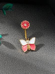CIZME 14G Edelstahl Bauchnabelringe mit Fledermaus, bösen Augen und rosa roten Zirkonia für Damen als Halloween Körperschmuck, Bauchnabelpiercing Schmuck