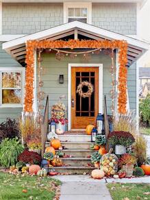 Artificial Eucalyptus Fall Garland,Faux Eucalyptus Leaves Hanging Plants Greenery Orange Leave Vines Table Runner Ivy Backdrop Decor Indoor Outdoor Thanksgiving Party Garden Autumn Decor Home Kitchen Garden Office Wedding Wall Decor