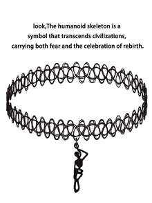 1 pezzo Collana con pendente a luna gotico, stile vintage con elementi di ragno, croce, teschio, ragnatela, teschio umano, design horror e bizzarro, catena regolabile seducente per il collo, adatta per le donne da indossare durante Ognissanti - nero - Visualizzare 15