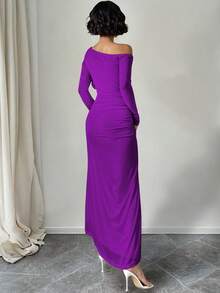 Ween Lady Sexy Slit Off Shoulder Dress - Buganvilia - View 4