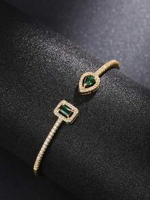 1 pieza Brazalete clásico de circonia cúbica para mujeres, regalo del Día de San Valentín, joyería de boda