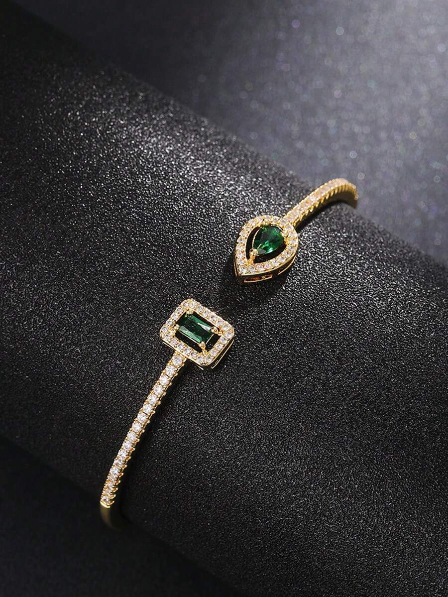 1 pieza Brazalete clásico de circonia cúbica para mujeres, regalo del Día de San Valentín, joyería de boda