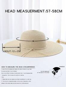 1 件女士串珠宽边草帽，适合度假、海滩、日常穿着