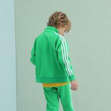 Adidas Kids' Spring/Autumn Three-Stripe Stand Collar Zip-Up Jacket For Boys - Green - View 3
