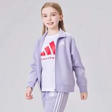 Adidas 阿迪达斯女童运动外套，立领拉链防风夹克，轻便易携，适合幼儿园春季郊游 - 紫色 - 查看 3