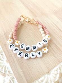 1pc Personalized Custom Name/Letter/Text/Daisy Bracelet/Girl Bracelet/Daisy Name Bracelet/Children Bracelet, Charming Spring Summer Accessory, Custom Name Bracelet For Girl, Vibrant Color Birthday Party Gift, Back To School Gift, Children's Festival Gift, Suitable For Teenagers