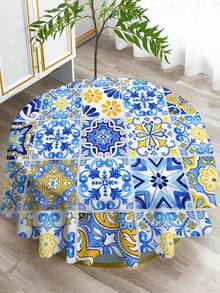 1pc Bohemian Mandala Printed Tablecloth, Modern Polyester Rectangle/Round Waterproof Tablecloth, Digital Print Suitable For Living Room, Home Use, Outdoor Dining, Small Round Table - Multicolor - View 7