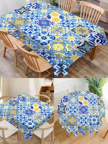 1pc Bohemian Mandala Printed Tablecloth, Modern Polyester Rectangle/Round Waterproof Tablecloth, Digital Print Suitable For Living Room, Home Use, Outdoor Dining, Small Round Table - Multicolor - View 3