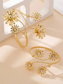2 peças/Conjunto Pulseira Floral Retrô Dourada para Braço Superior na Moda, Adequada para Uso Diário, Presente de Aniversário para Mulheres
