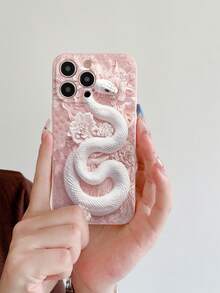 Ốp lưng điện thoại TPU mềm in 2D họa tiết rắn trắng và hoa hồng, chống sốc, dễ mang theo, tương thích với Apple 16 15 14 13 12 11 Pro Max / A07 A17 S25 S24 S23 / Tương thích với Redmi / Tương thích với OPPO / Tương thích với Realme / Tương thích với Infinix - Hồng - Xem 6