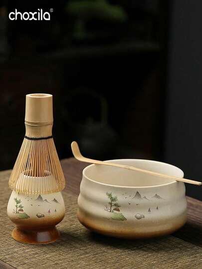 choxila 4件套抹茶套装，日本手工抹茶筅，茶道用具，礼盒套装，开学季好礼