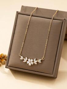 1pc Flower Leaf Heart Pendent Necklace, Bridesmaid Gift, Gift For Her