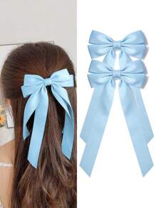 2Pcs Silky Satin Hair Bows And Ribbons Alligator Clips For Ponytail Holders, Hair Accessories For Girls, Toddlers, And Teens