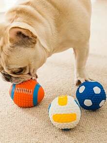 Interactive Pet Squeaky Toys, Pet Chasing Toys Ball, Dog Football/Volleyball/Rugby, Squeaky Dog Balls, Interactive Latex Rubber Squeaky Dog Toys, Soft Bouncy Fetch Toys For Small Dogs, Training Tools, Pet Supplies, No Battery Required - Multicolor - View 7