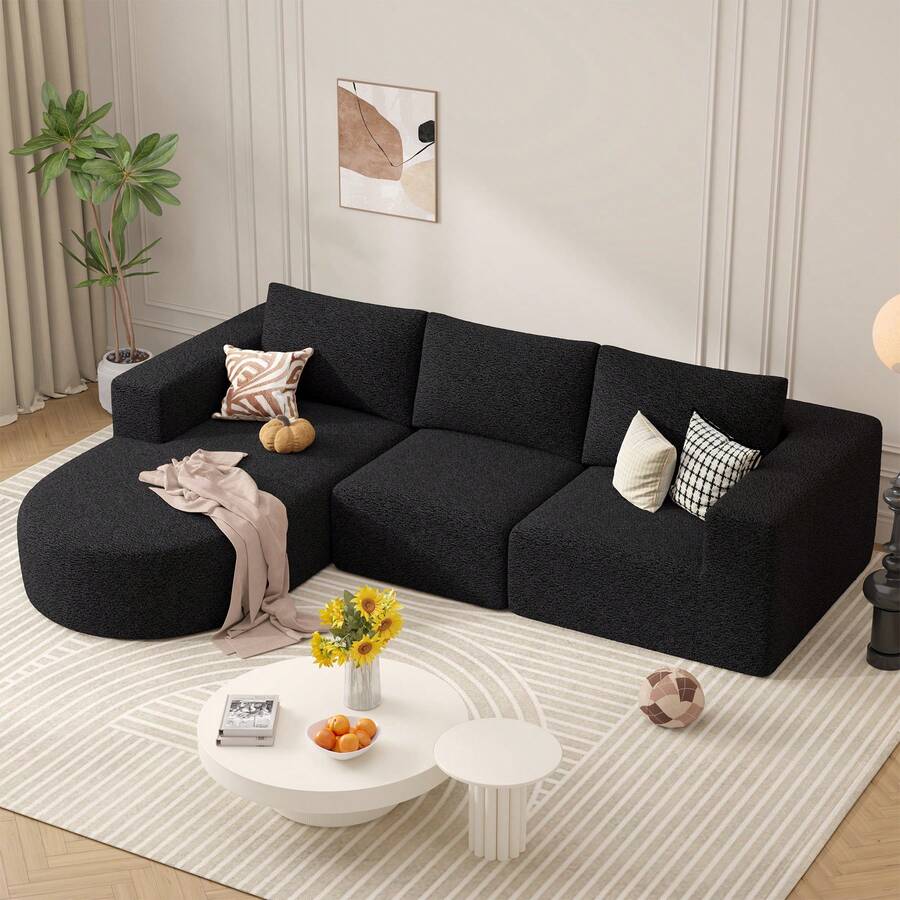 Nalupatio Modular Sectional Sofa With L-Shape Chaise,Cloud Sectional Modern Sleeper Couch With Deep Seat,Sponge Compression Sofas No Assembly Required
