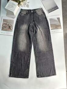 Women's Vacation Style Y2K Washed Distressed Wide Leg Jeans Casual Spring - Grey - View 9