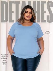 Plus Size Sports Top In Dry Fit Fabric - Light, Comfortable And Perfect For Training And Casual! - 淺藍色 - 查看 2