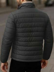 Chamarra Acolchada para Hombre, Estilo Elegante Urbano, Ligera, Antifrío para Invierno, Forro Afelpado - Gris Oscuro - Ver 3