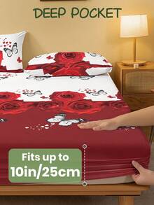 2/3 Pcs Printed Fitted Sheet Set, Bedding, Bed Sheet Set, Soft And Comfortable Bedding, Room Decor, Skin-Friendly Bed Cover Set For All Season, Mattress Protector For Bedroom, Fits For Twin Full King Queen Size Bed, 1 Fitted Sheet And 2 Pillowcases, Machine Washable, Fathers Day Decor, Birthday Decorations, Grad Party Decor, Fathers Day Gift, Graduation Gifts, Birthday Gifts - Bướm hồng - Xem 4