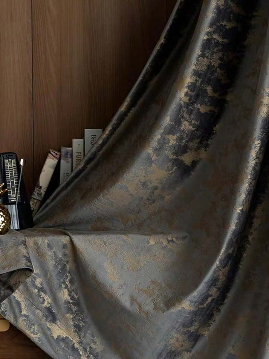 1片北欧极简主义黑色金箔穿孔遮光窗帘 - 灰色 - 查看 1