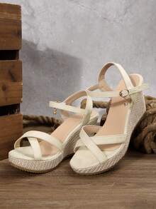 女士纯色厚底轻便凉鞋，一脚蹬设计，奢华时尚，2026夏季新款舒适休闲女鞋，适合旅行、外出和正式场合。 - 米色 - 查看 7