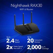 NETGEAR Nighthawk WiFi 6 Router (RAX30) - Security Features, 5-Stream Dual-Band Gigabit Router, AX2400 Wireless Speed (Up To 2.4 Gbps), Covers Up To 2,000 Sq.Ft. And 20 Devices Refurbished - Black - View 2
