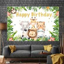1pc Jungle Animal Birthday Party Background Jungle Animal Birthday Background Hunting Animal Theme Happy Birthday Party Decoration Jungle Hunting Rainforest Palm Leaf Birthday Party Banner
