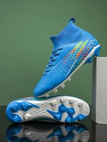 1 Pair Recommended New Soccer Shoes For Youth, Suitable For Daily Grass Soccer Training, Sports Matches, With TPU Cleats, Non-Slip, High-Top, Durable, Suitable For All Seasons - Blue - View 7