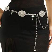 1件女士可调节波西米亚动物图案西部腰带，配金属绿松石牛/豹/马头吊坠 - 时尚夏季休闲配饰，送给朋友的完美礼物（随机发货）