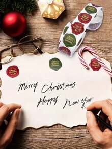 500pcs/Roll Merry Christmas Stickers, Christmas Theme Sealing Label Stickers, For Homemade Gift Baking Packaging Envelope Stationery Decor, Christmas Sticker For Holiday Greeting, Sealing, Gift Decorations (Please Note That The Sticker Is Flat),Christmas - Multicolor - View 6