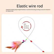 Interactive Feather Cat Teaser Stick, DIY Cat Teaser Toy Accessories, Cat Teaser Exercise Stick, Feather Replacement, Durable Plastic Fishing Rod Design, Brings Endless Fun And Exercise, Self Entertainment, Pet Collar, Battery Free Pet Toy, Suitable For Cats And Kittens To Play With, Equipped With Feathers, Bells, And Bendable Wires - Multicolor - View 7