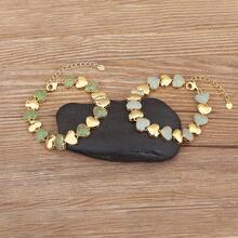1pc Colorful Cubic Zirconia 18K Gold Plated Copper Heart Chain Bracelet, Luxury Jewelry, Minimalist Design, Gift For Lover/Best Friend