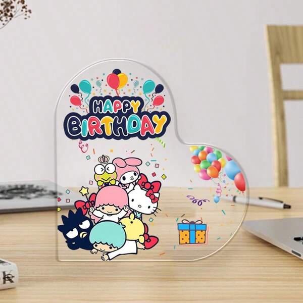 Sanrio 1 pieza Decoración acrílica de escritorio de la serie Sanrio Love - Tema de fiesta de cumpleaños con texto de deseos de cumpleaños, diseño de patrón HD exquisito de estilo de dibujos animados encantador, regalo de cumpleaños para amigos, familia, compañeros, decoración del hogar, decoración del dormitorio