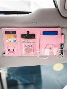 1pc Car Sun Visor Storage Bag, Leather Zippered Organizer Pouch, Multi-Function Card Holder, Suitable For Men And Women