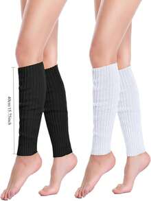 2pairs Buauty Leg Warmers For Women 80s 90s Outfit Fashion Neon Ribbed Leg Socks Fashion Y2k Neon Accessories Sports Yoga - Multicolor - View 3