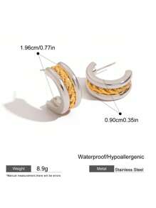 Fashion Classic Two Color Thread Three Layer C-Shaped Ear Studs Stainless Steel Fried Dough Twists Earrings Women's Jewel ﻿