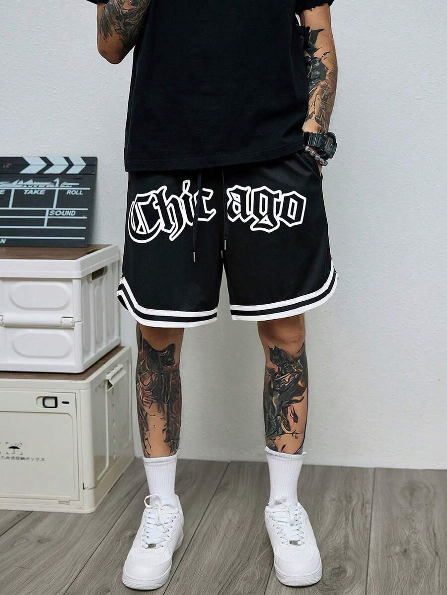 男士休闲运动短裤,男友风印花短裤,男士健身服,运动短裤,健身短裤,抽绳腰带,篮球短裤,弹力轻便运动裤,适合篮球、棒球、健身、跑步、训练、运动、户外活动,父亲节礼物 - 黑色 - 查看 1