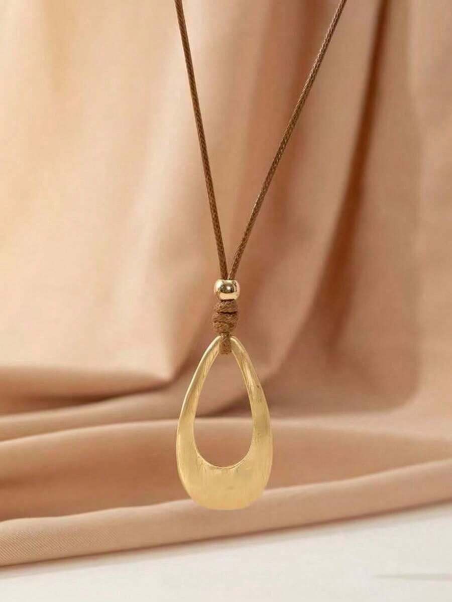 1pc Vintage  Teardrop-Shaped Pendant Women's Necklace - 棕色 - 查看 1