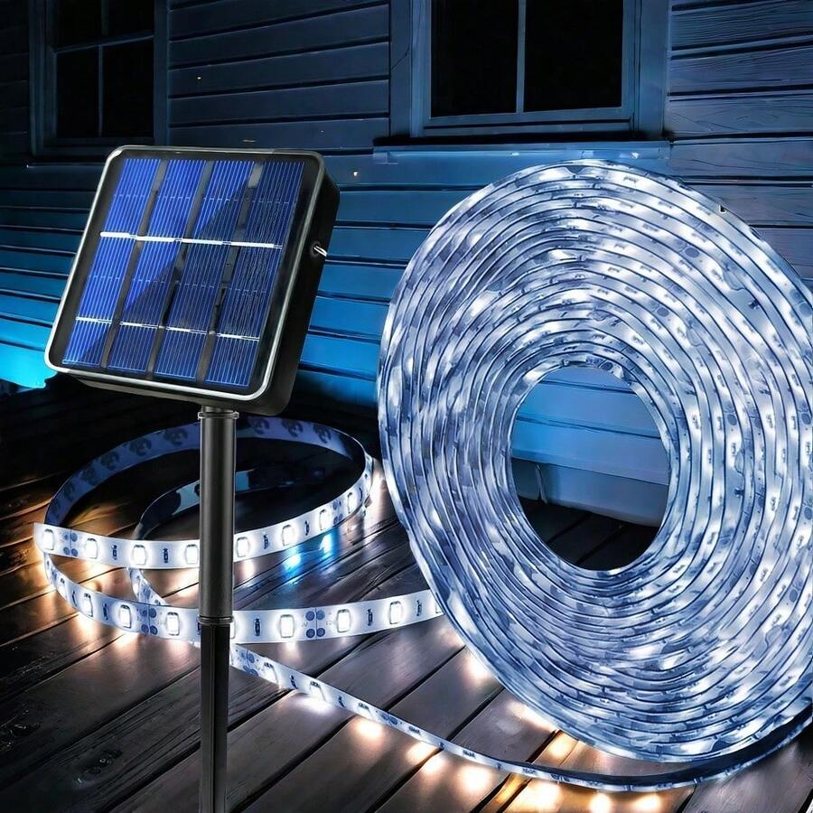 Solar Strip Lights ,600LED/32.8Ft ,300 LED/16.4Ft, Light Strip Stairs Step Lights Outdoor Waterproof, 8 Lighting Mode Auto ON/Off Light Strips For Christmas Gazebo Canopy Pool Stairs Porch Coop - Trắng/16,4FT/300LED - Xem 1