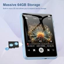 64GB MP3-Player, ZAQE M4 Multifunktions-Musikplayer mit Bluetooth 5.3, 2,4 Zoll Touchscreen, HD-Lautsprechern, UKW-Radio, Wecker, Sprachaufnahme, E-Book, bis zu 512GB (hellblau)