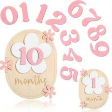12 件装每月婴儿里程碑卡，含 11 个可互换数字，用于婴儿成长记录、木制里程碑标记、男婴和女婴拍照道具，非常适合新手父母、迎婴派对、婴儿房装饰、出生公告 - 彩色 - 查看 3