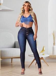 Kit 2 Calças Jeans  Feminina Skinny com Elastano (Lycla) Cintura Alta Efeito Empina Bumbum
