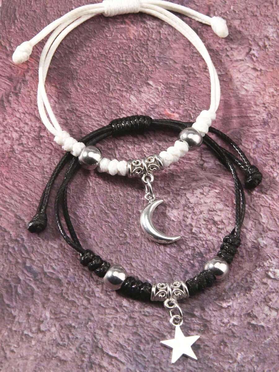 2 件套哥特式星月装饰手链，男女皆宜，情侣手链/手环