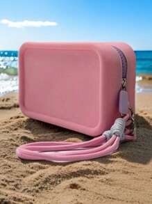 1 pieza Bolsa de cosméticos impermeable de gran capacidad de silicona con asa de transporte, bolso de playa para mujeres, organizador versátil de viaje para maquillaje, joyas y accesorios