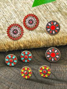 TopHanqi Bộ 16/8/4 đôi hoa tai đính đá phong cách Bohemian, trang sức hình tròn hình học màu bạc/đồng cổ, phù hợp với phụ nữ đeo hàng ngày, thời trang đường phố, quà tặng, mọi mùa - Nhiều màu - Xem 6