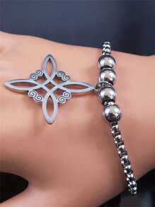 Pulseira de Aço Inoxidável com Nó Celta Wicca, Cor Prata, Joia de Bracelete Geométrico de Nós Irlandeses para Mulheres/Homens