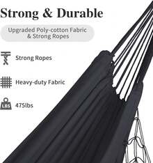 Large Double Hanging Hammock Camping, Hammocks Outside 2 Person Heavy Duty, Dark Gray With Tassels