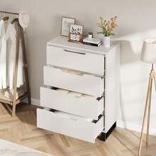 4 Dresser For Bedroom, 41.5" Tall Dresser, Freestanding Vertical Drawer Cabinet With Storage, Wooden Closet Storage Chest For Living Room, Hallway, Entryway  Wood Dresser For Bedroom With 4 Drawers, Nightstand, Chest Of Drawers, Tall Dresser Drawers With Sturdy Metal Frame For Hallway, Living Room, Closet, Black   4 Drawer Dresser For Bedroom, Tall Bedroom Dresser With Large Drawer & Golden Handles, Wooden Storage Organizer Cabinet Chest Of Drawer For Closet, Living Room, Hallway, Children's Room - White - View 5